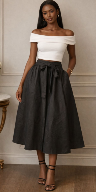 Solid Midi Length Skirt