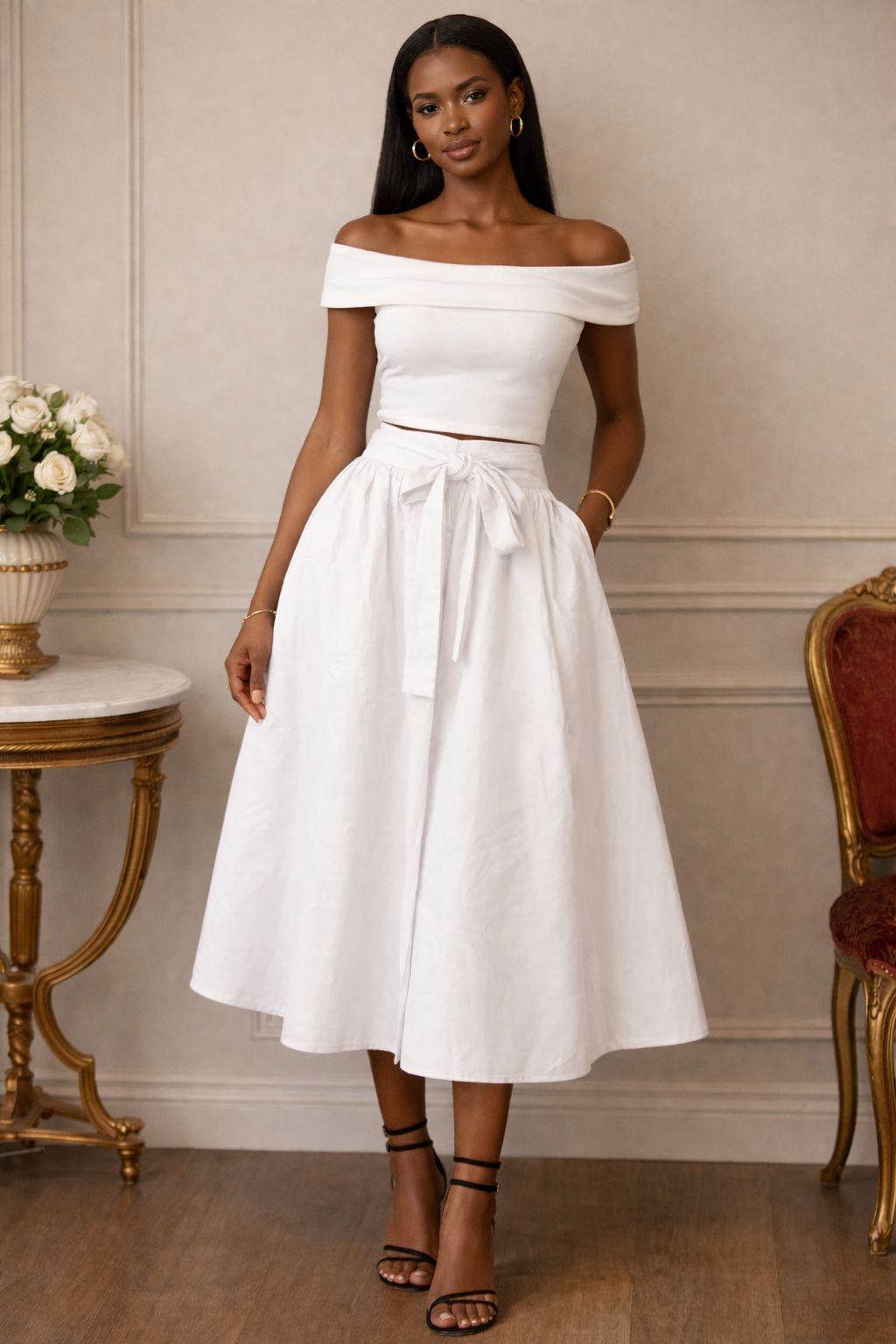 Solid Midi Length Skirt