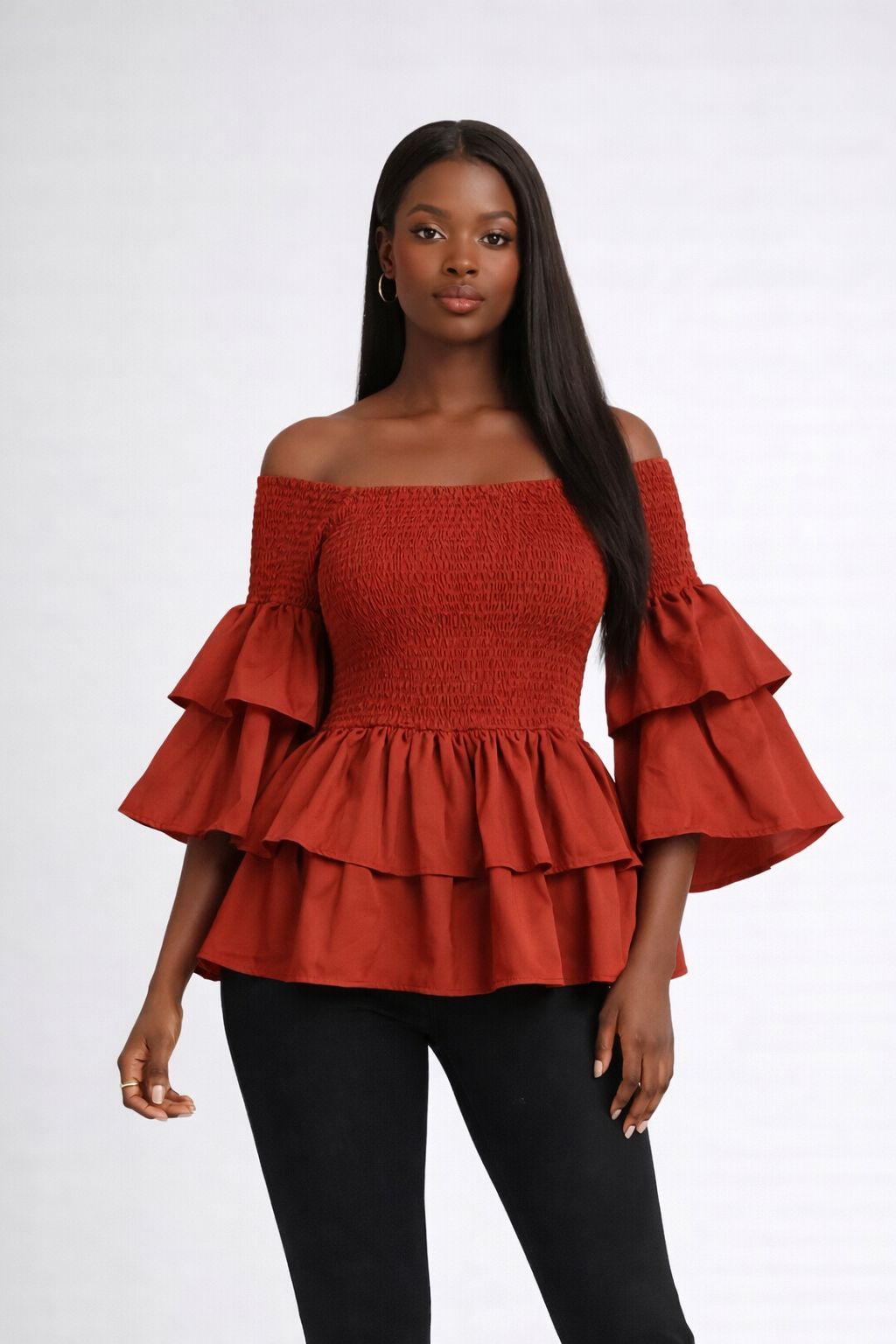 Solid Top With Bell Sleeves & Head Wrap