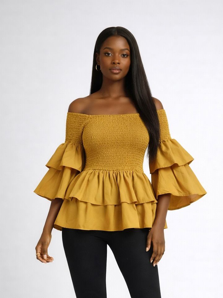 Solid Top With Bell Sleeves & Head Wrap
