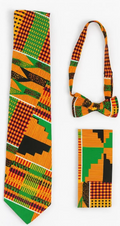 Kente Bow Tie, Pocket Square, And Necktie Set - 3 Pc Set