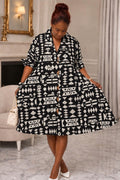 Women's African Print Button-Front Flared Midi Dress