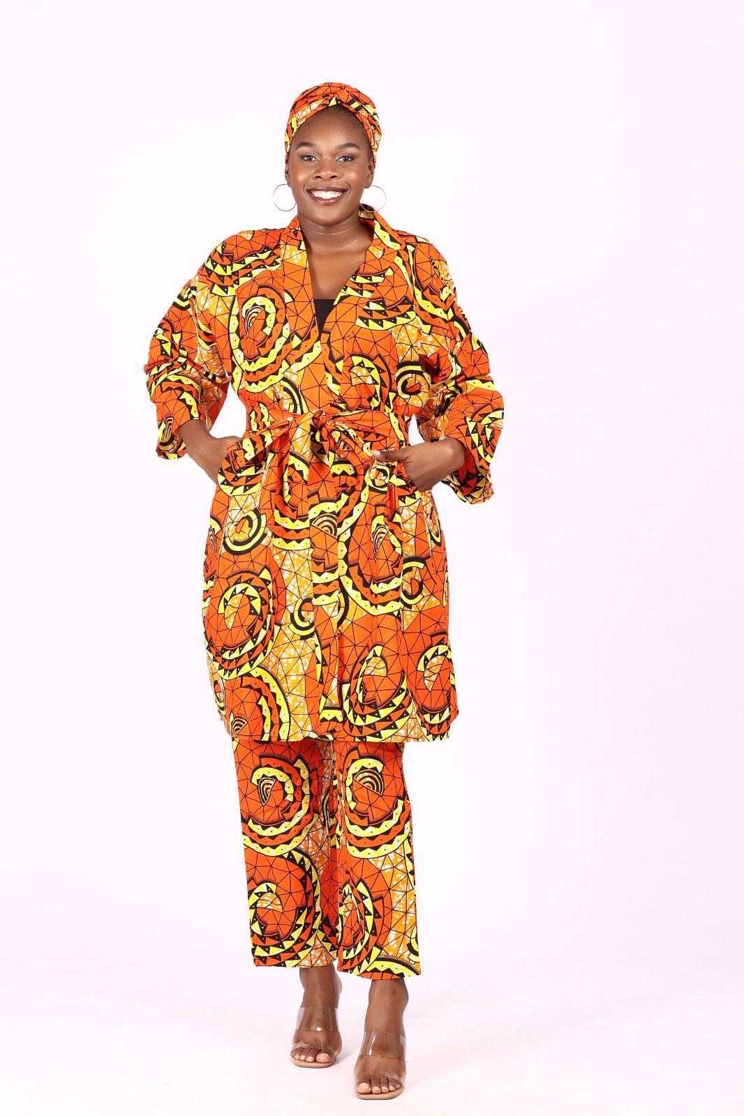 Long Kimono And Pant And Head Wrap