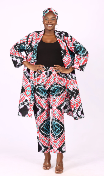 Long Kimono And Pant And Head Wrap