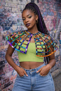 Small Ankara Cape Necklace, African Print Mesh Cap, Net Cape