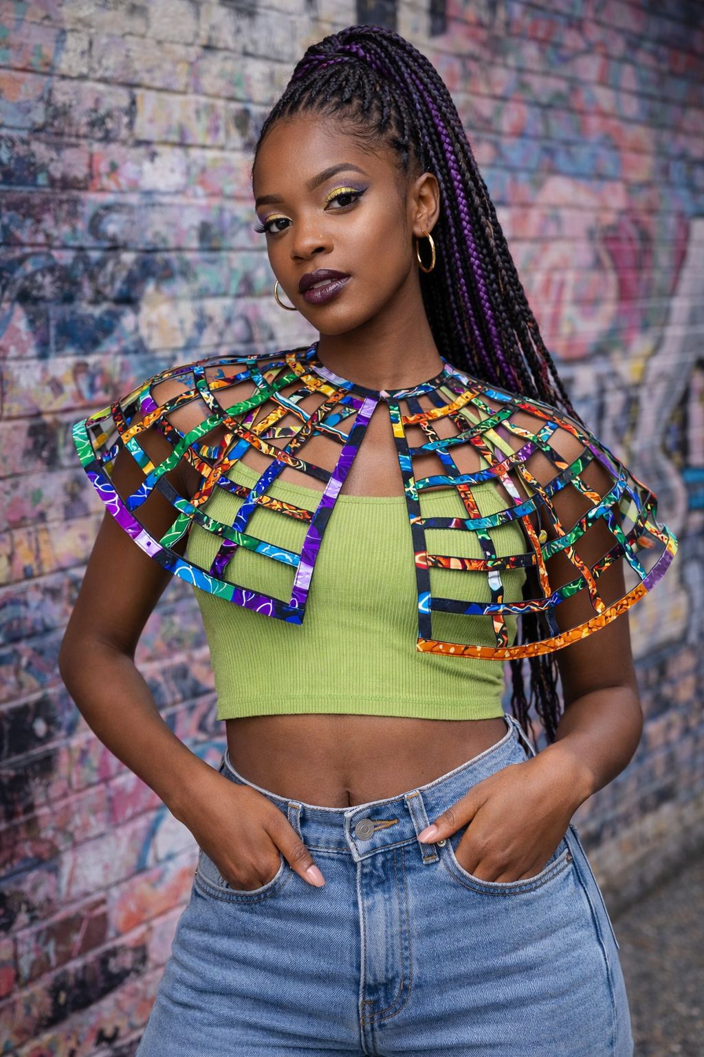 Small Ankara Cape Necklace, African Print Mesh Cap, Net Cape