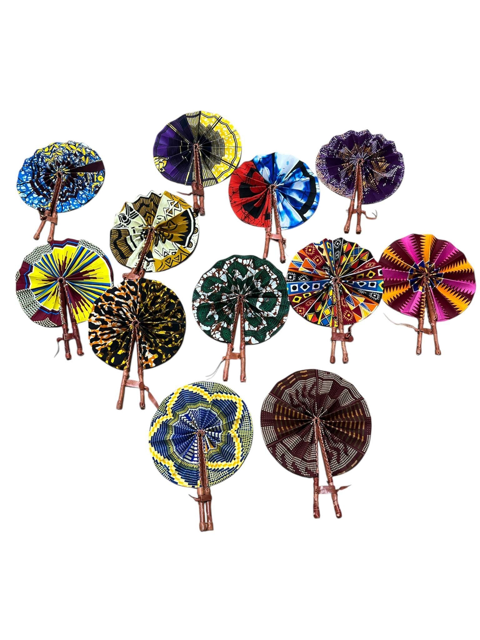 24 Pcs Wholesale Assorted Colors, Small Folding Fans, African Print Fans, Trending Prints - Summer Collection