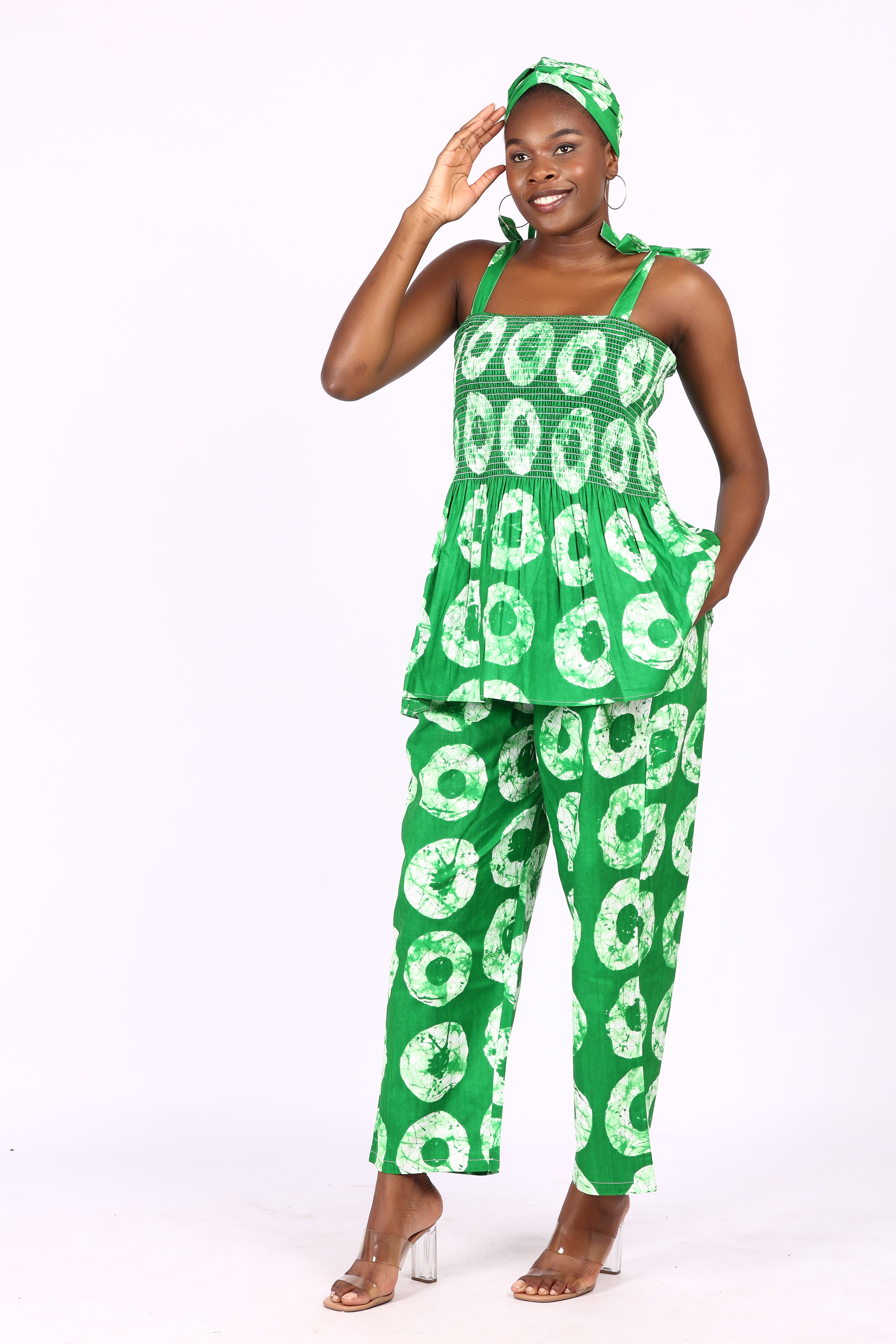 Sleeveless tie-strap peplum top  and pant set