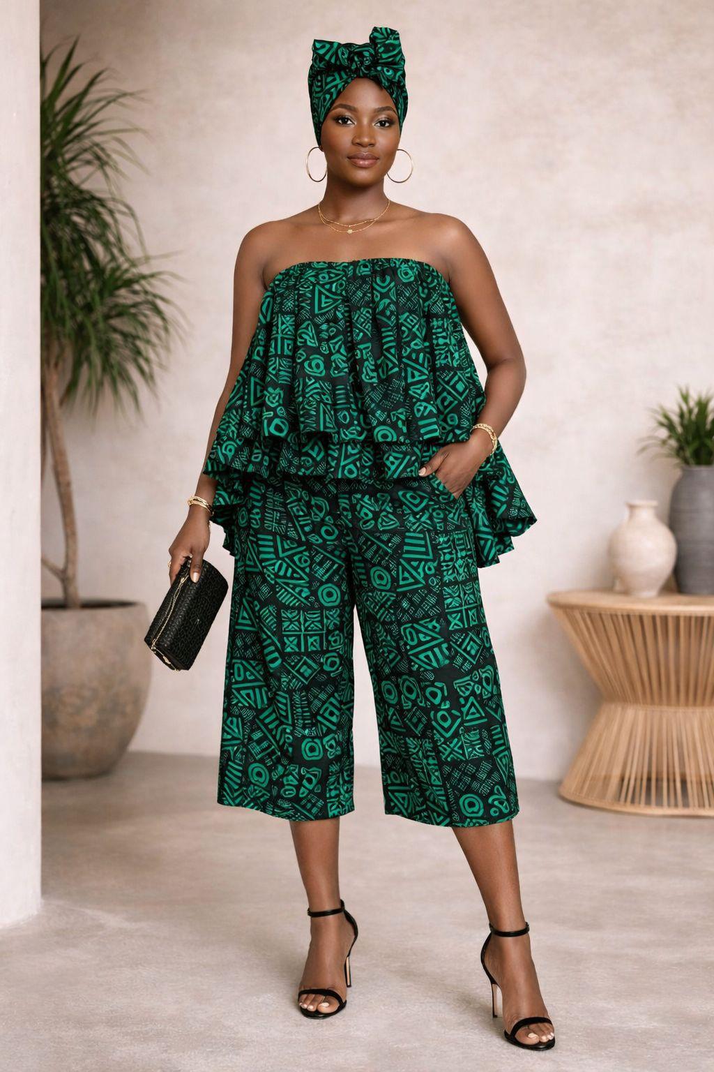Tube Top With Capri And Head Wrap