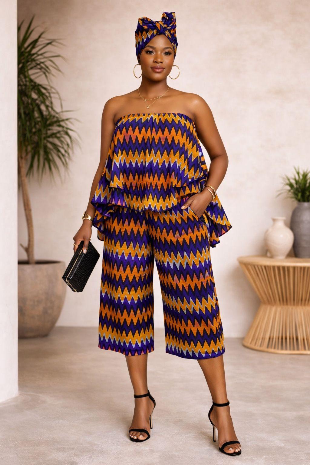 Tube Top With Capri And Head Wrap