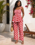 Sleeveless Tie-Strap Peplum Top  And Pant Set With Head Wrap
