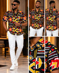 Men's African Print Short Sleeve Button-Up Shirt – Bold Geometric Casual Shirt