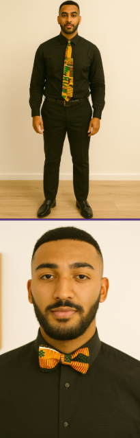 Kente Bow Tie, Pocket Square, And Necktie Set - 3 Pc Set