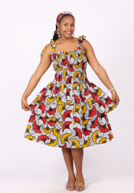 SHOULDER TIE DRESS WITH HEAD WRAP