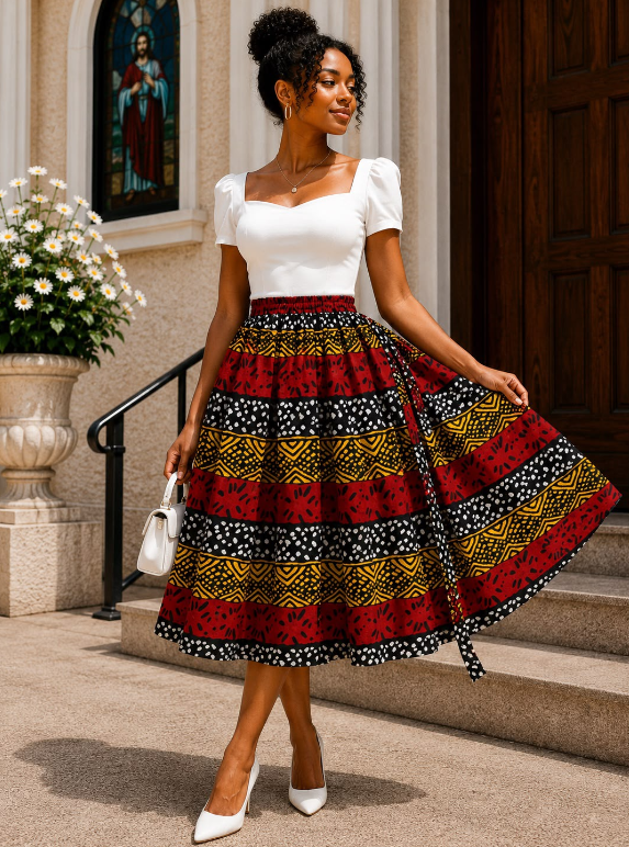 Midi Length Ankara Skirt
