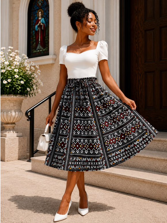 Midi Length Ankara Skirt