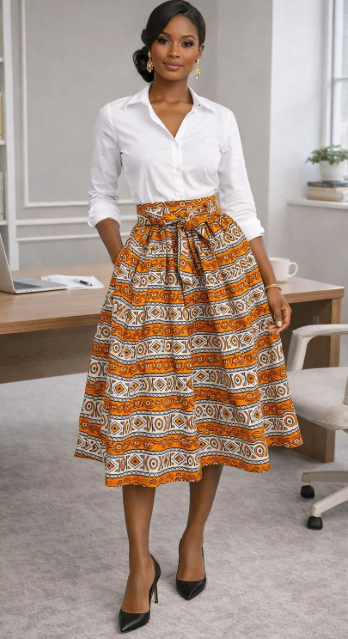 Midi Length Ankara Skirt