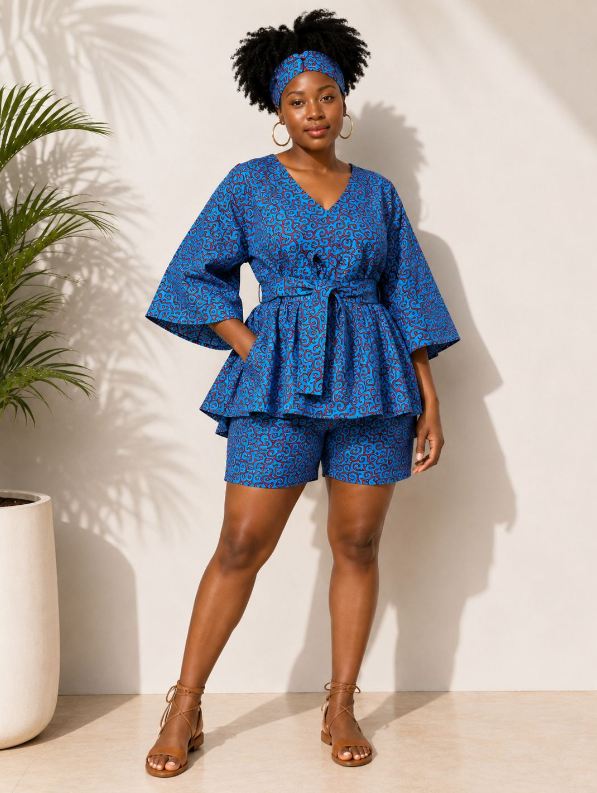 Top And Short Set With Head Wrap