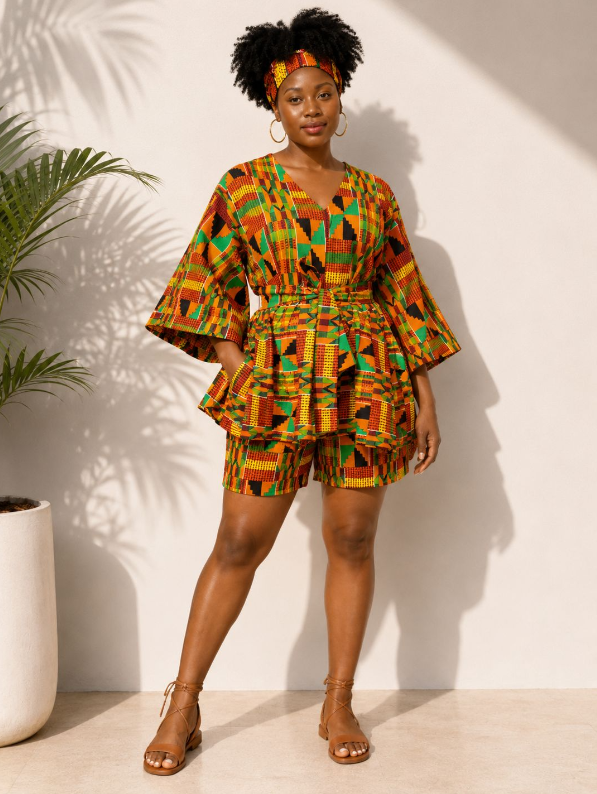 Top And Short Set With Head Wrap