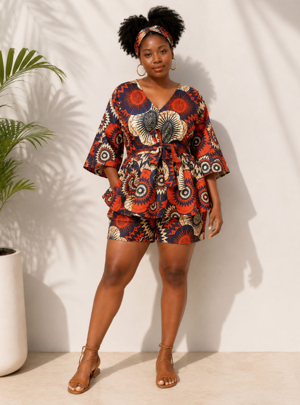Top And Short Set With Head Wrap