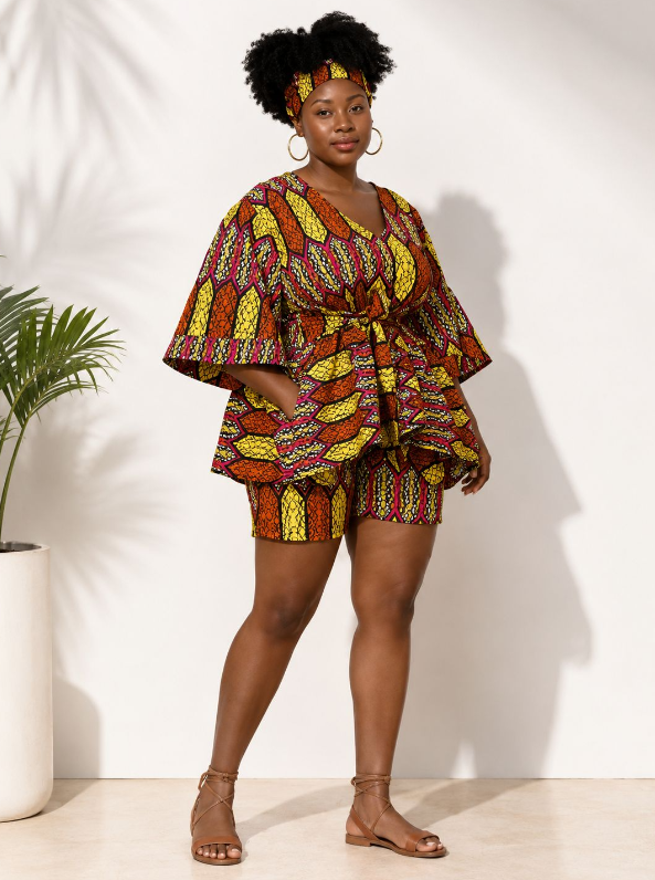 Top And Short Set With Head Wrap