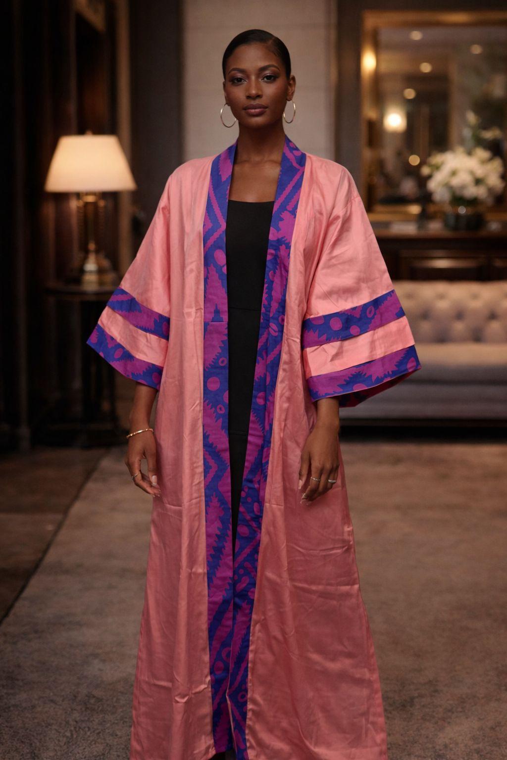 Solid and Ankara Mix Ling Kimono