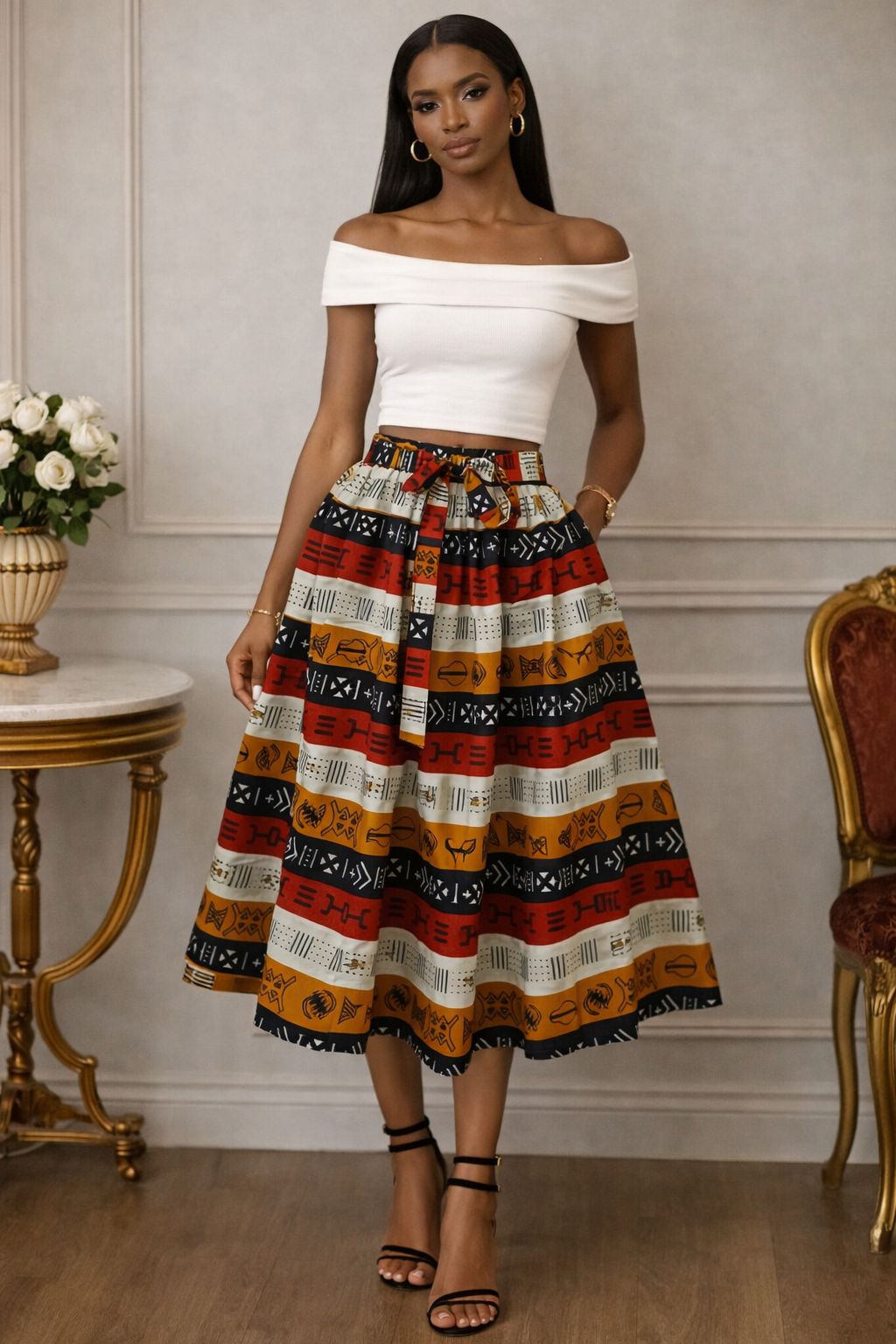 Midi Length Ankara Skirt