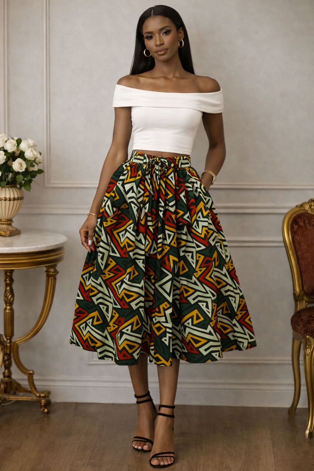 Midi Length Ankara Skirt