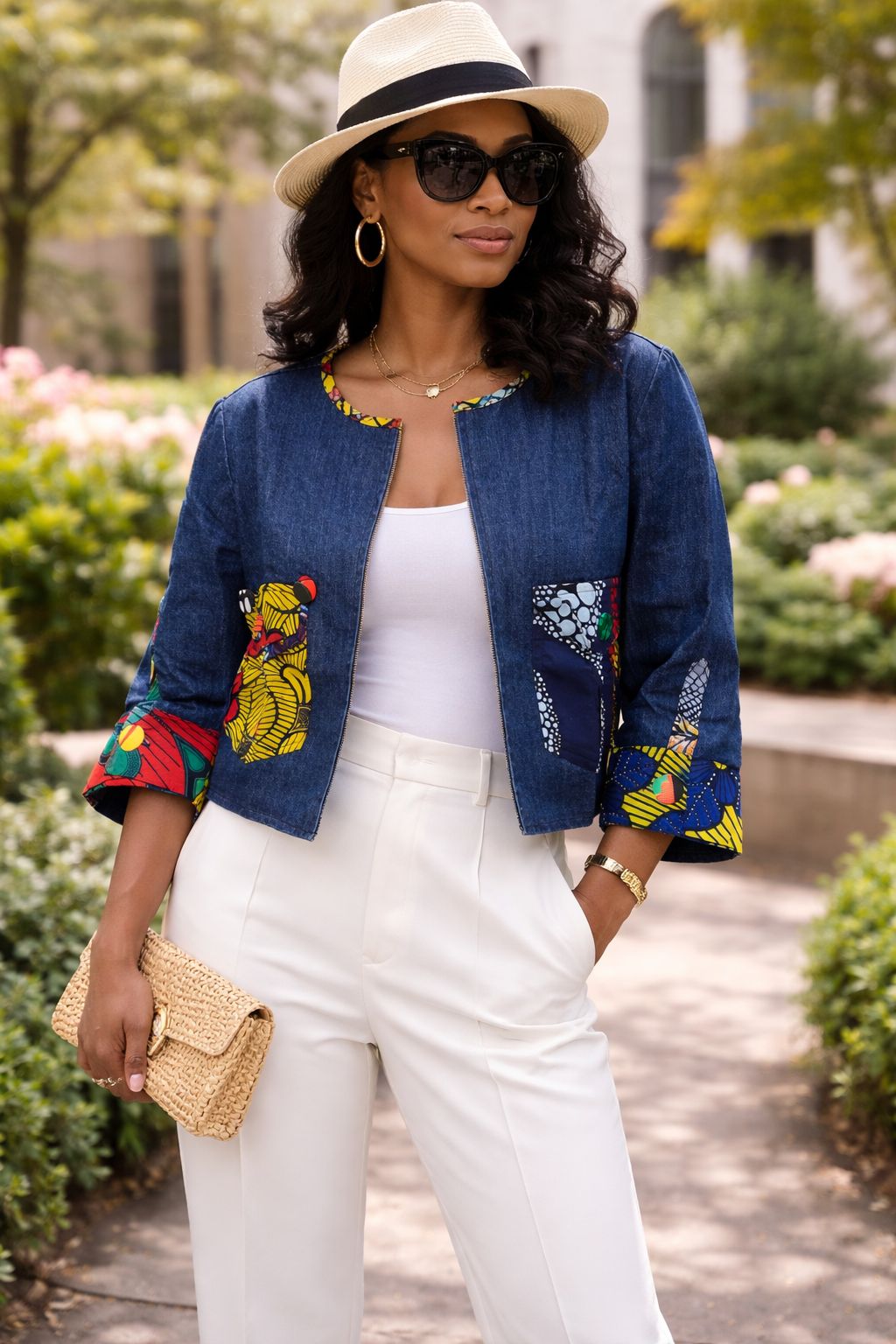 Denim Jacket with Ankara Patchwork