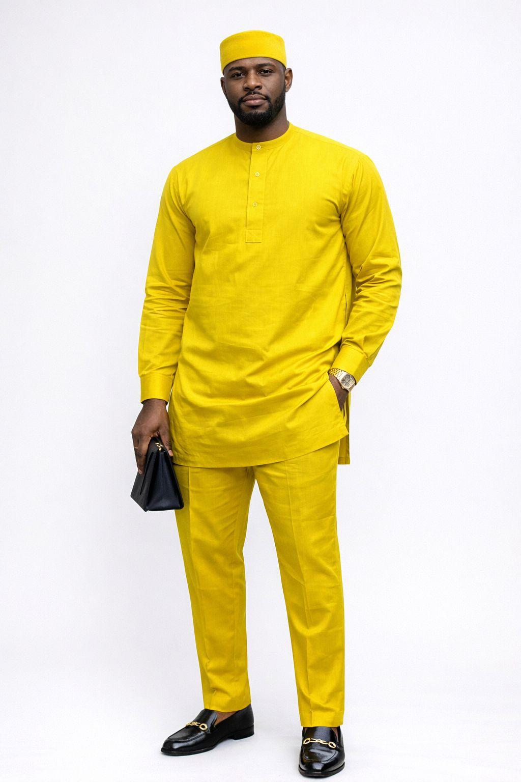 Solid Top And Pant Set With Kufi Cap