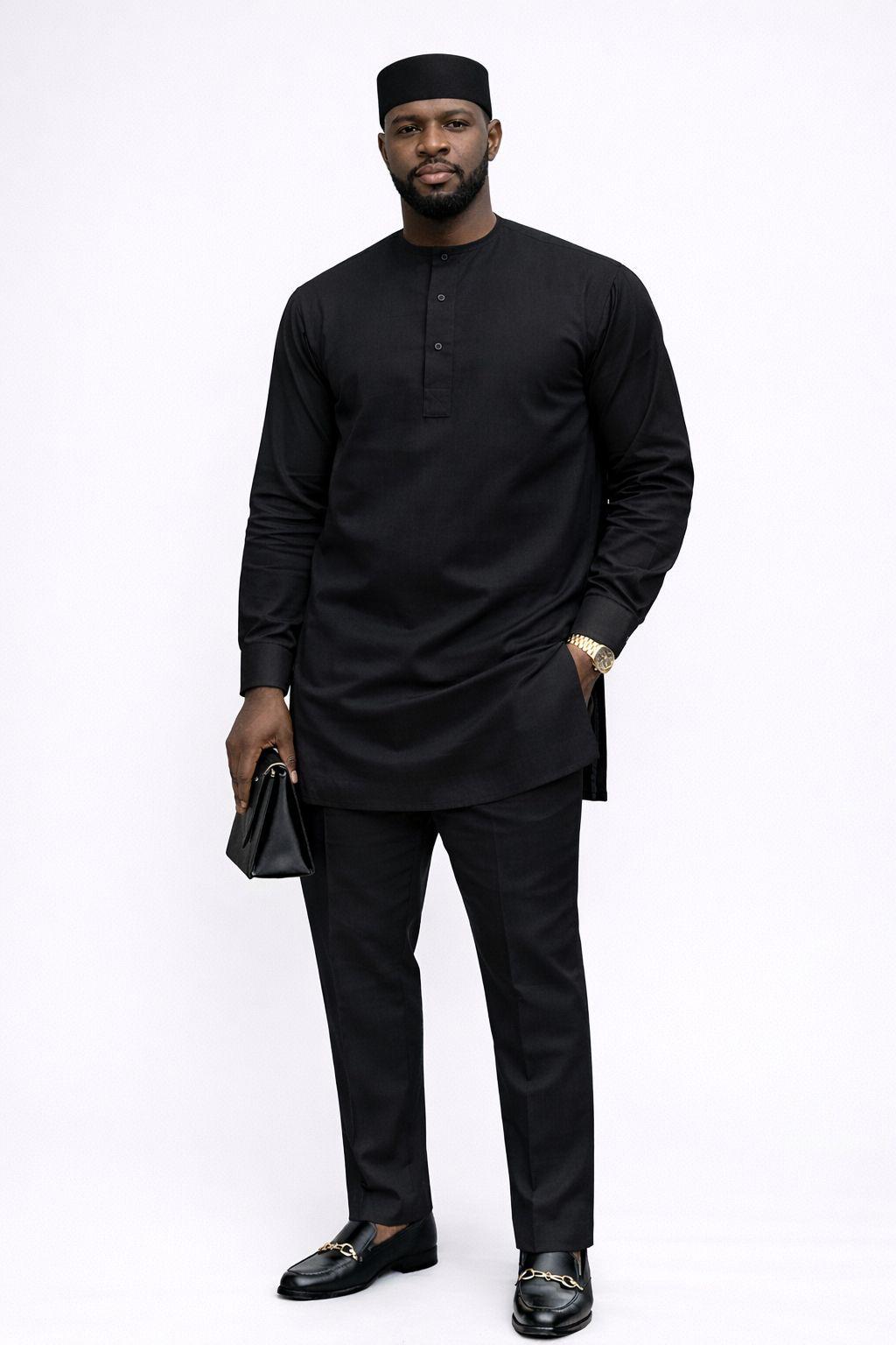 Solid Top And Pant Set With Kufi Cap