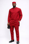 Solid Top And Pant Set With Kufi Cap