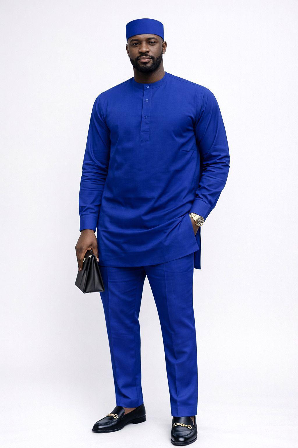 Solid Top And Pant Set With Kufi Cap