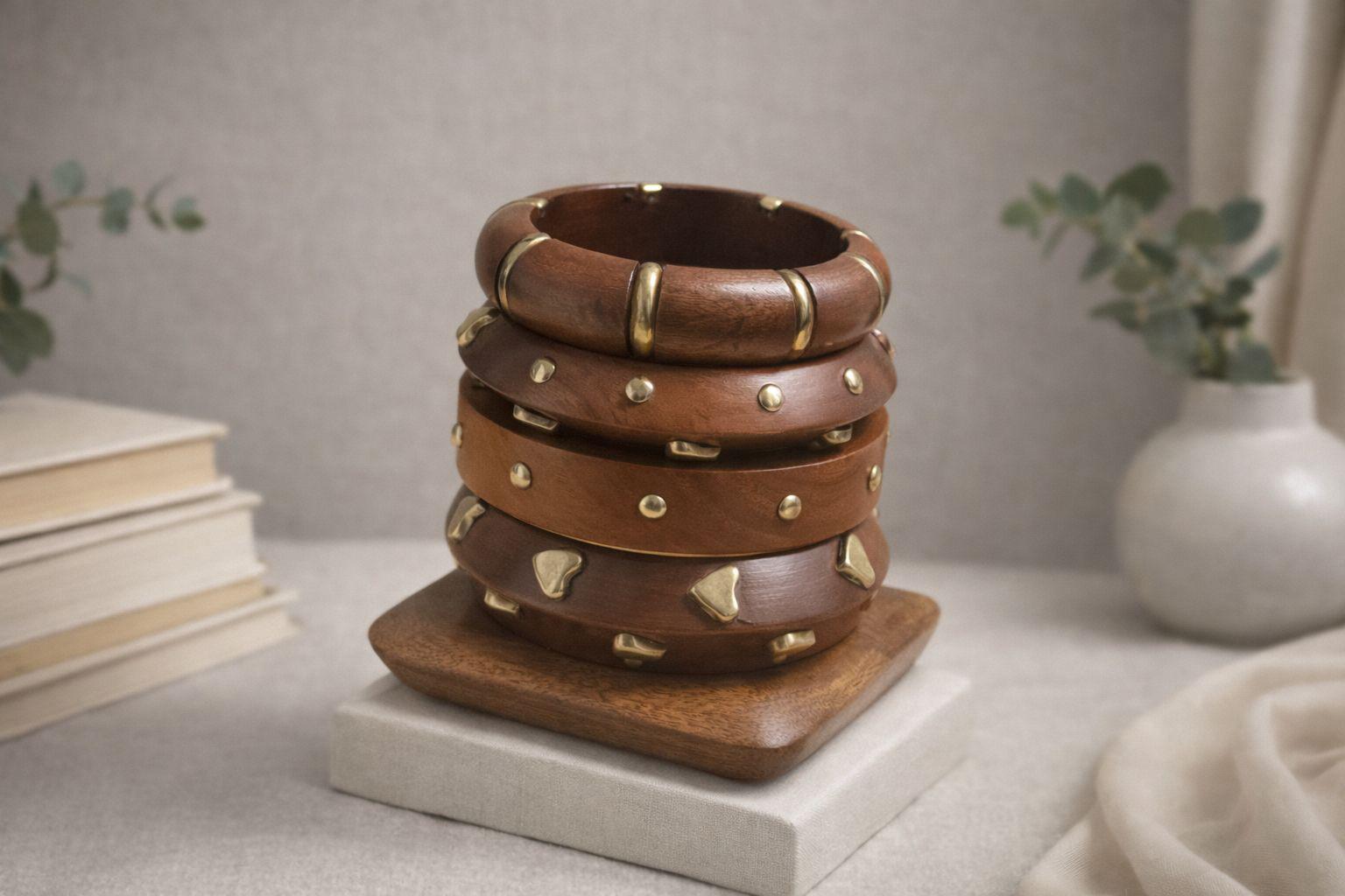 5-PIECE SET Designer Wooden Braclets
