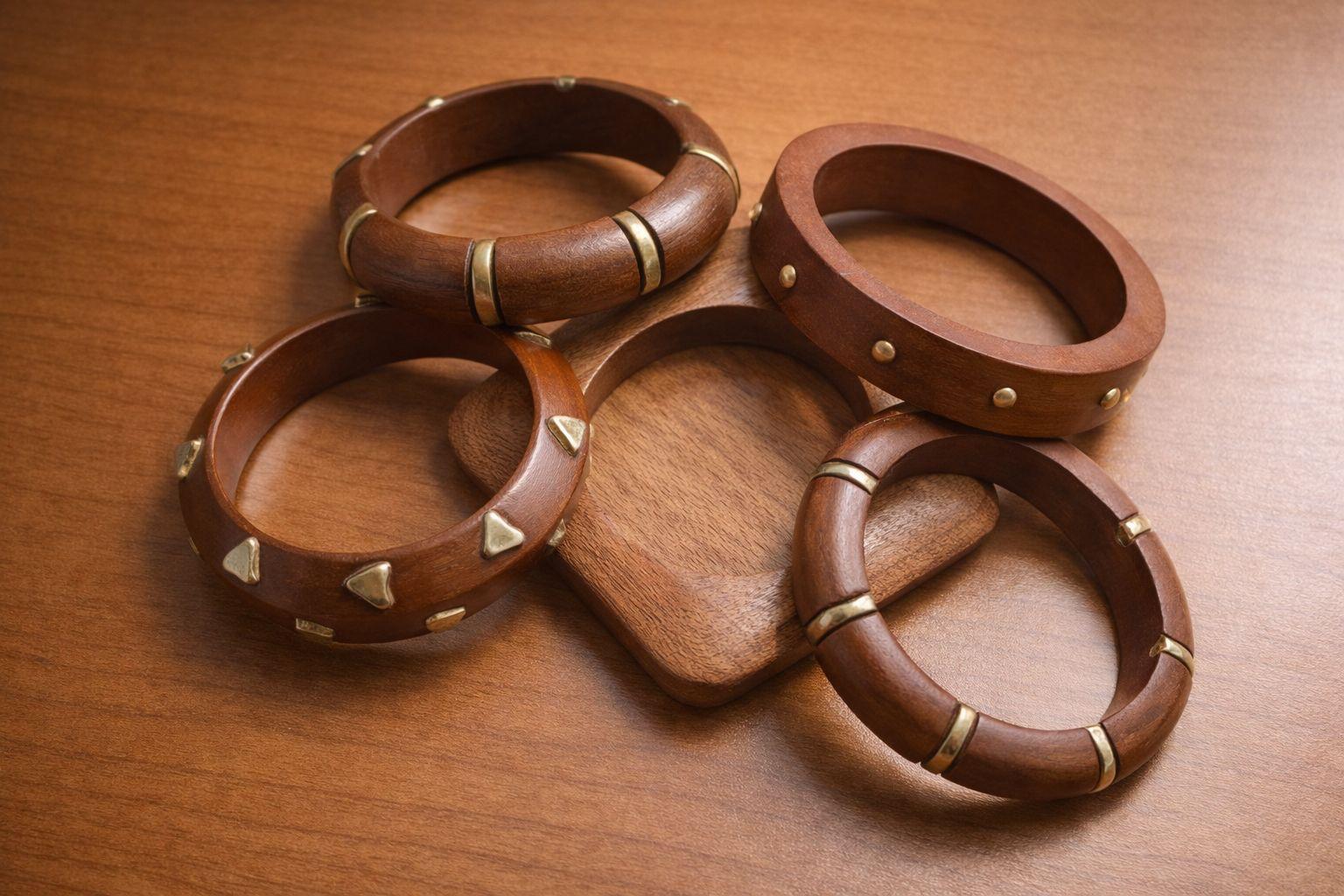 5-PIECE SET Designer Wooden Braclets