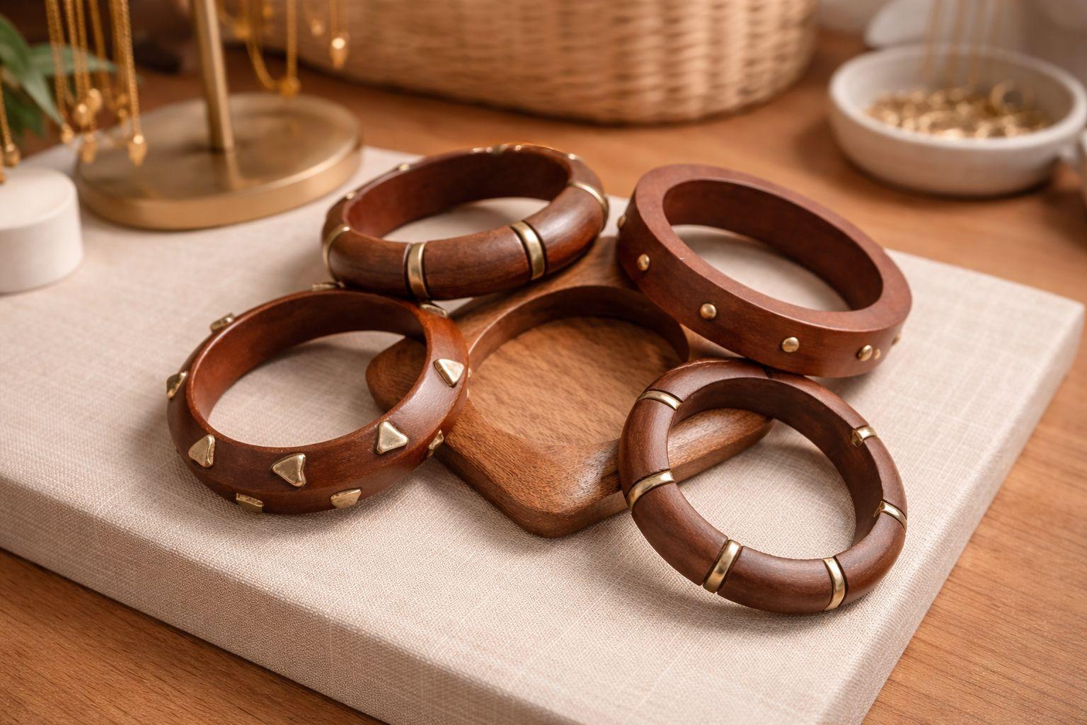 5-PIECE SET Designer Wooden Braclets
