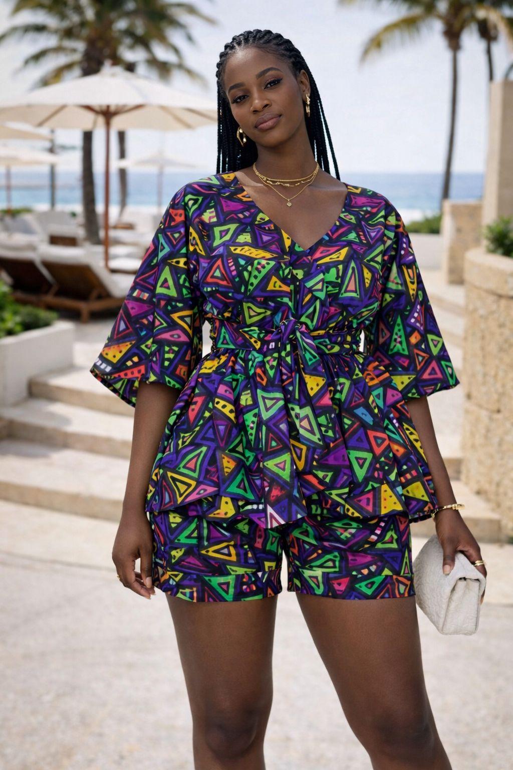 Top And Short Set With Head Wrap