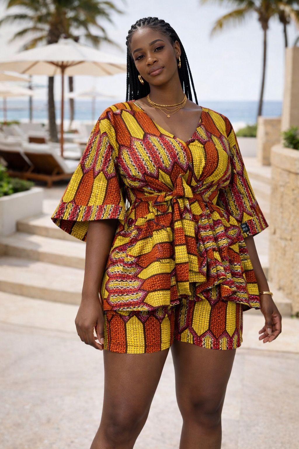 Top And Short Set With Head Wrap