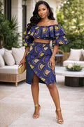 Crop Top With Frill Sleeve  And Skirt Set