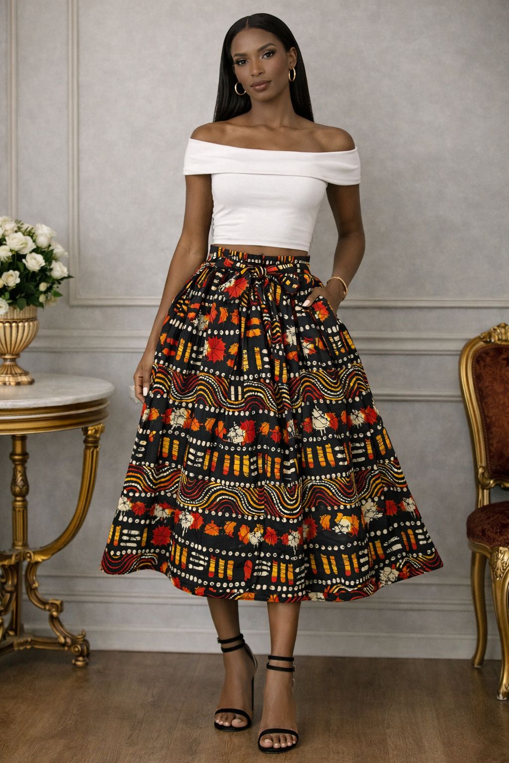 Midi Length Ankara Skirt
