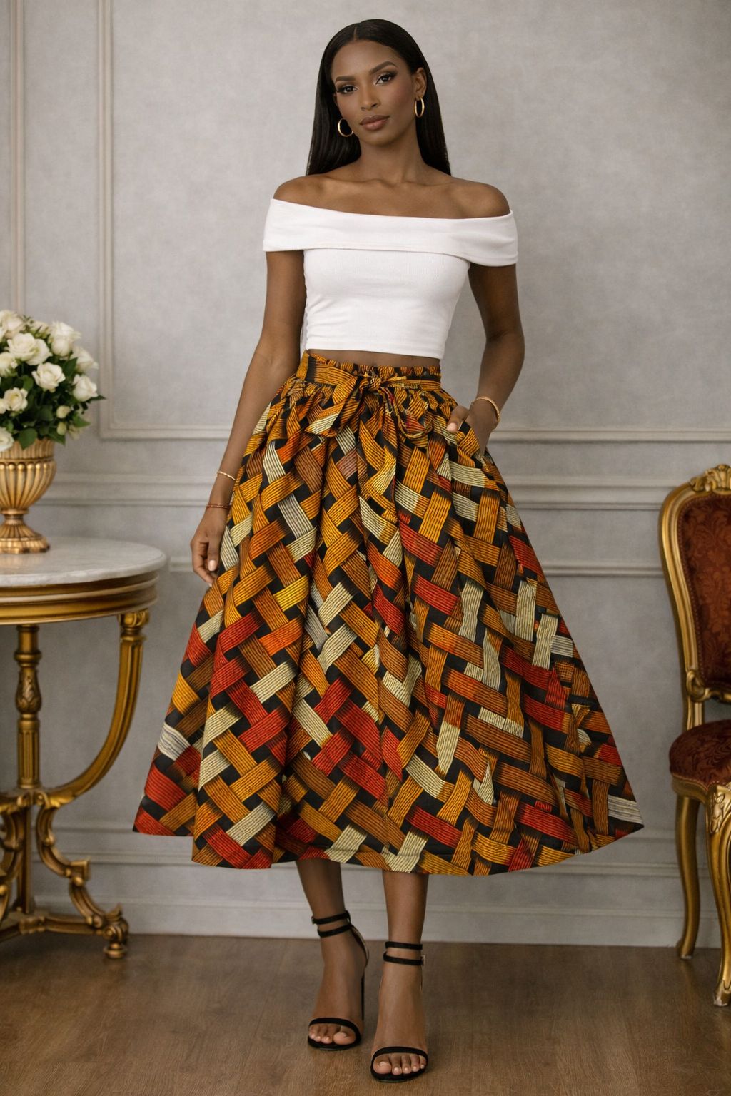 Midi Length Ankara Skirt