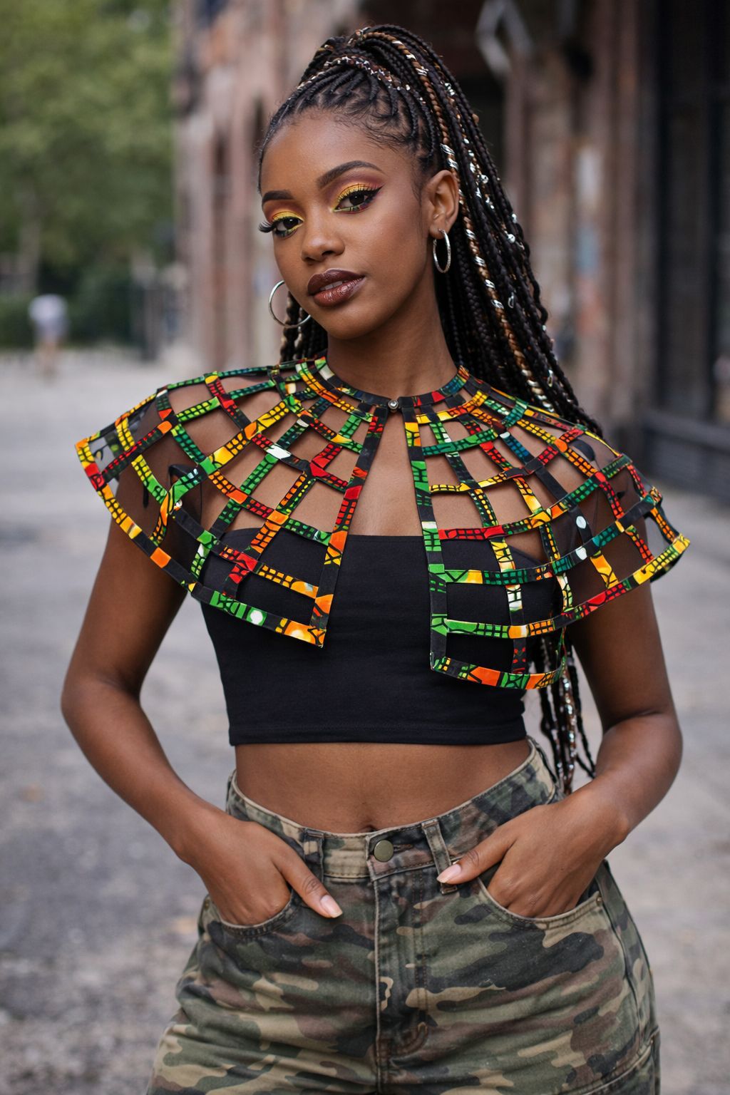 Small Ankara Cape Necklace, African Print Mesh Cap, Net Cape