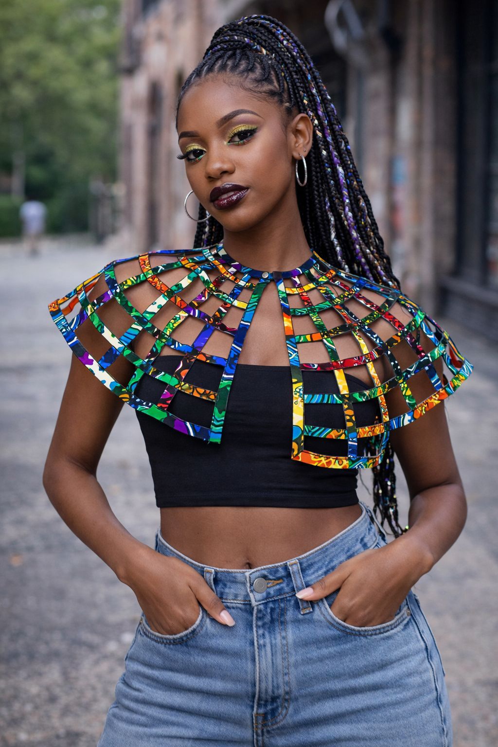 Small Ankara Cape Necklace, African Print Mesh Cap, Net Cape