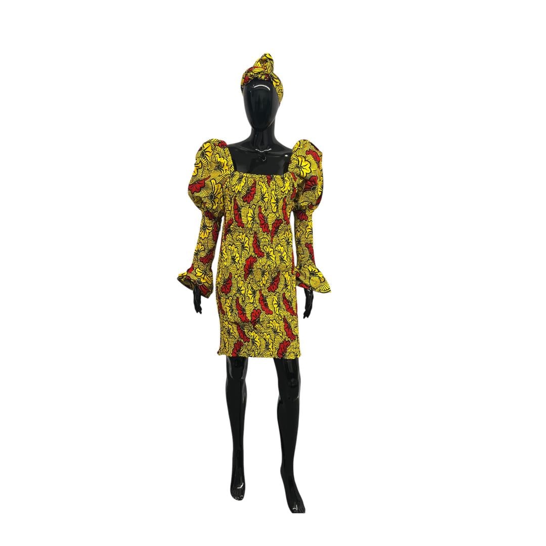 Puffy Sleeve Cotton Dress: Women Party Smock Dress