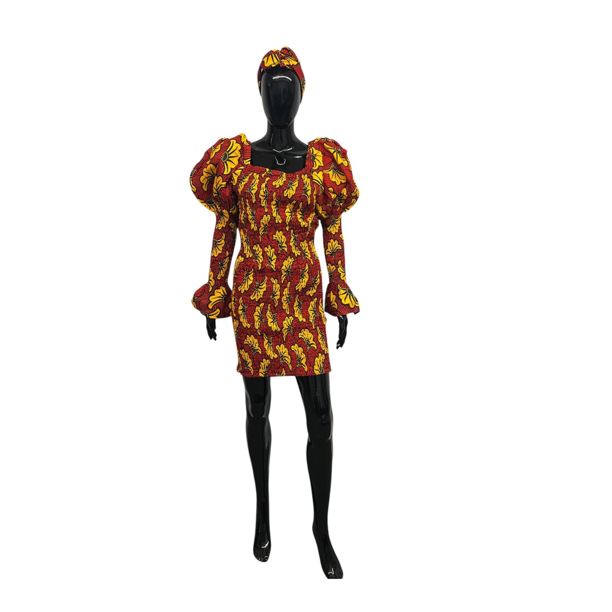 Puffy Sleeve Cotton Dress: Women Party Smock Dress