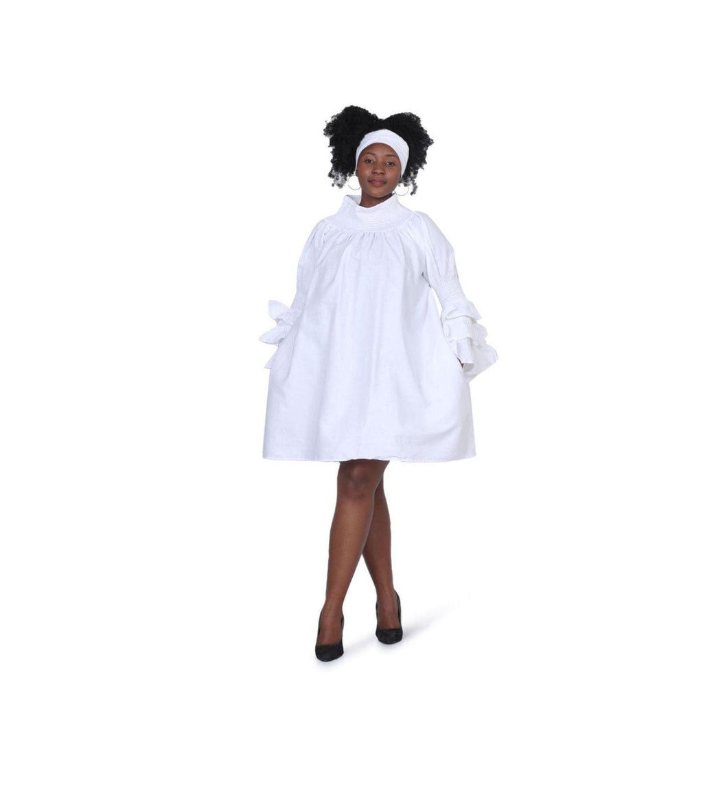 White Off-Shoulder Mini Dress: Bow Sleeves, Relaxed Fit