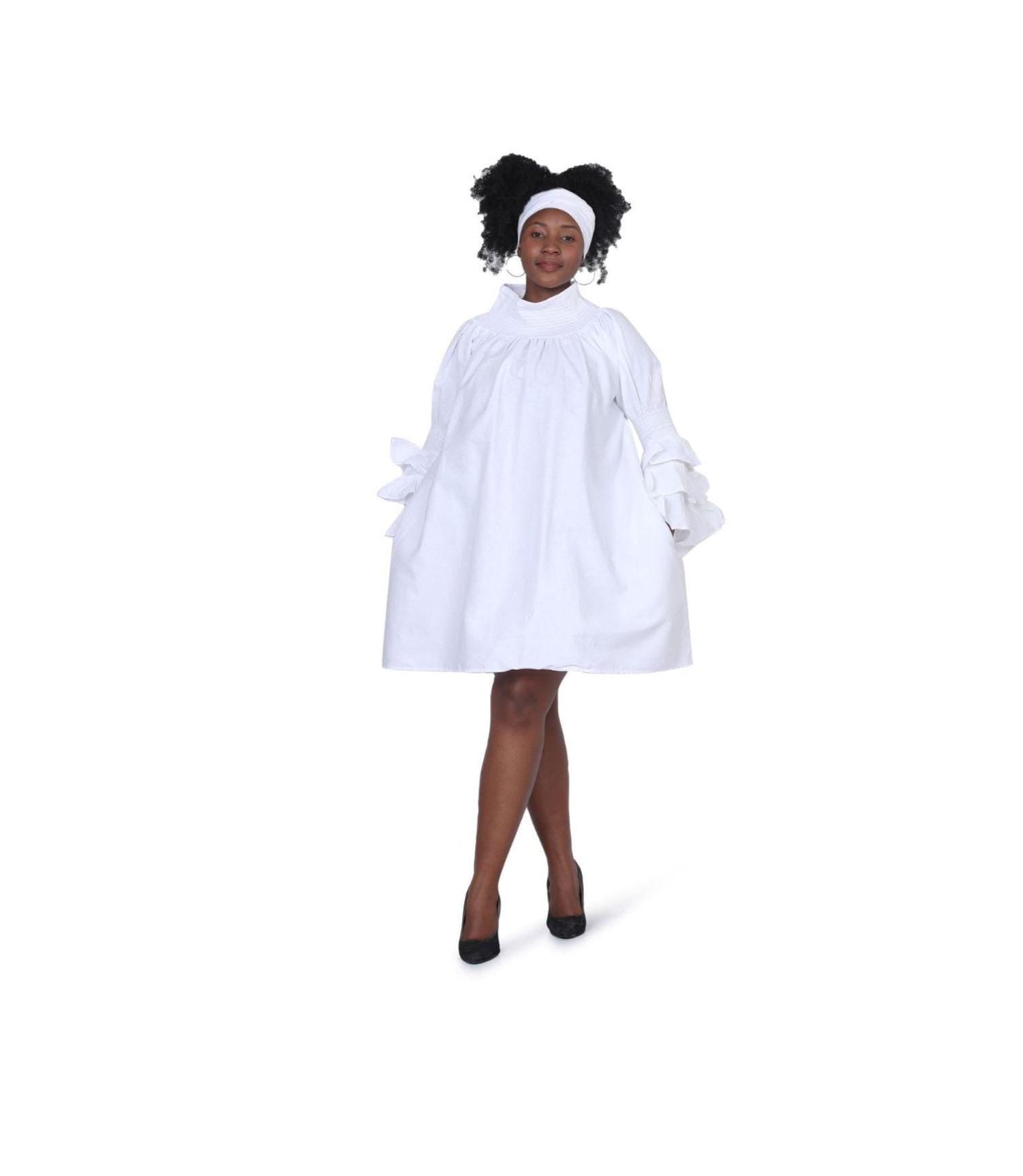White Off-Shoulder Mini Dress: Bow Sleeves, Relaxed Fit