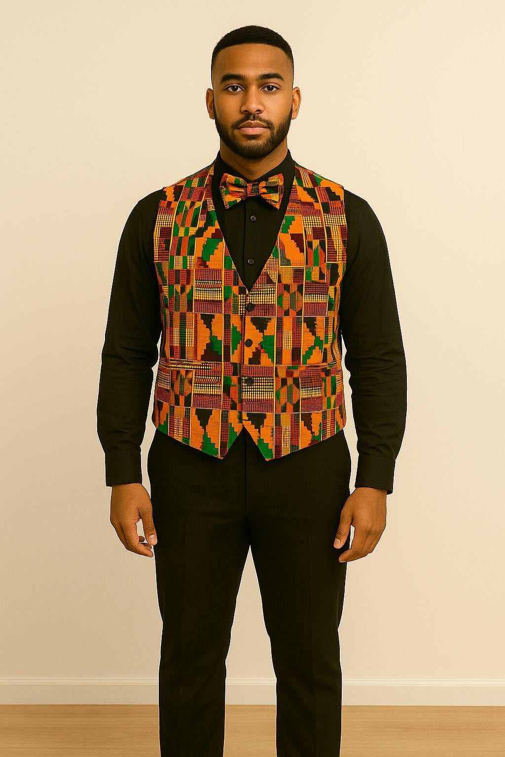 Men's Kente Print Vest: African Cotton Occasional Wear