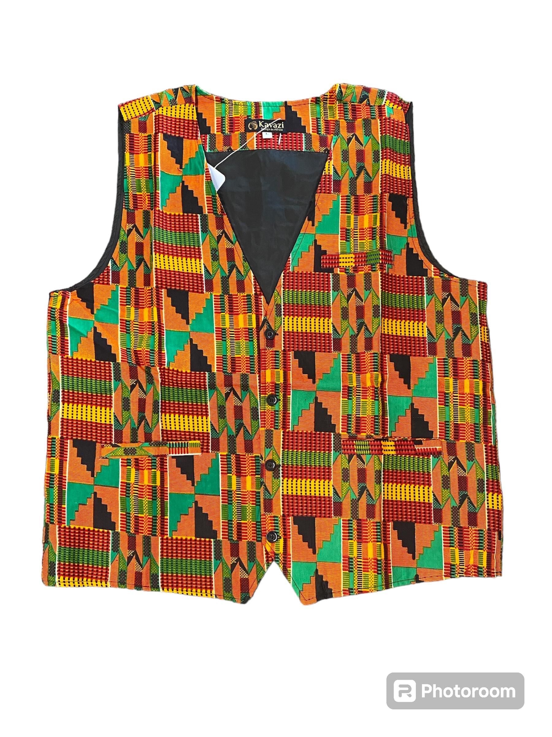 Men's Kente Print Vest: African Cotton Occasional Wear