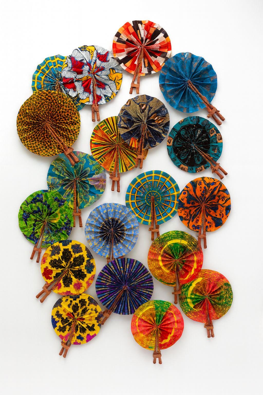 African Print Hand Fans: Assorted Bold Colors, Made in Ghana -(20pcs )